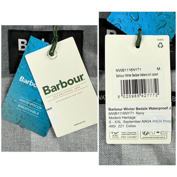 Barbour Jacket Men Medium Navy Blue Winter Bedale Waterproof Padded Quilted Coat - Picture 5 of 12